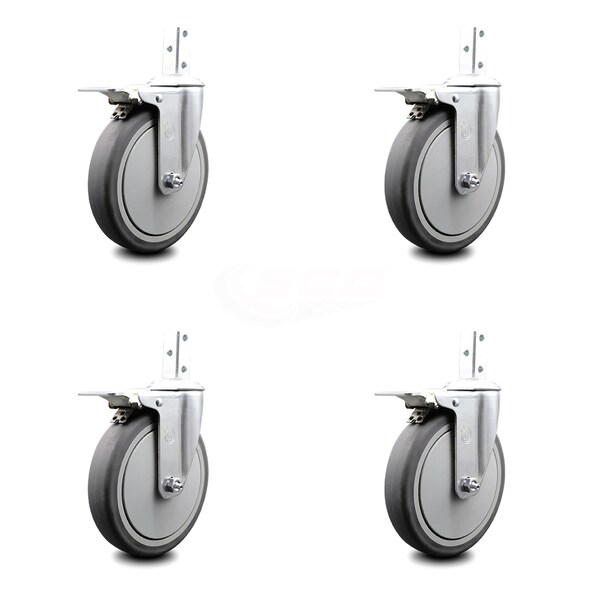 6 Inch Thermoplastic Rubber 3/4 Inch Square Stem Caster Set Total Lock Brake SCC